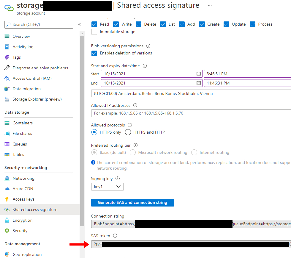 Generate SAS token